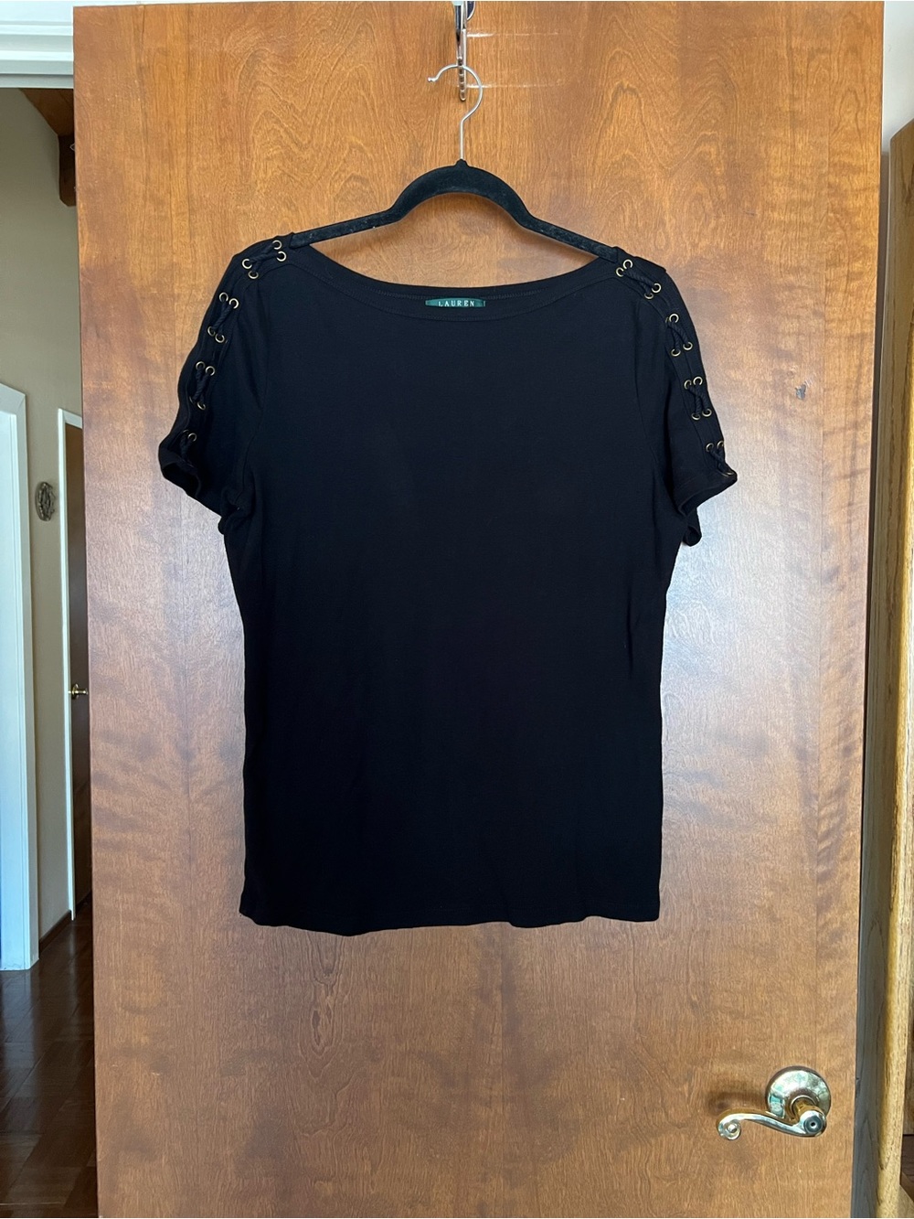 Ralph Lauren Black Short Sleeve Eyelet-Detail Tee